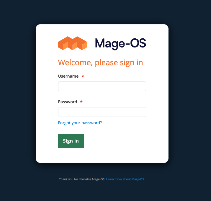 Mage-OS ログイン画面